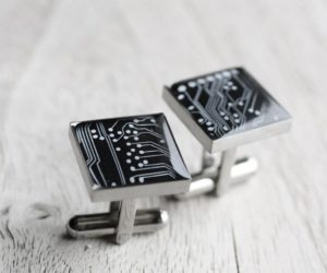Nyomtatott áramkör nemesacél mandzsettagombok (fekete, szögletes)
