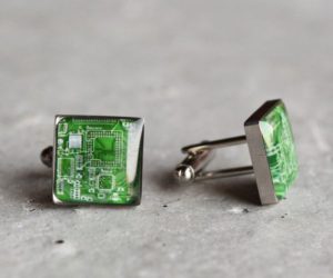 Nyomtatott áramkör nemesacél mandzsettagombok (zöld, szögletes)