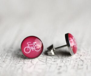 Pink bicikli nemesacél pötty fülbevalók - Övcsatbolt