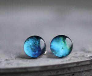 kekeszöld világűr nemesacél fülbevalók - Övcsatbolt