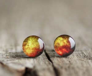 Sárga világűr orvosi acél pötty fülbevaló