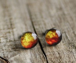 Sárga világűr orvosi acél pötty fülbevaló