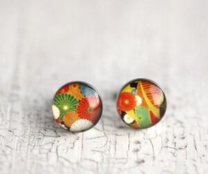 Japán mintás nemesacél pötty fülbevaló - Övcsatbolt