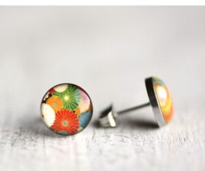 Japán mintás nemesacél pötty fülbevaló - Övcsatbolt