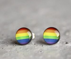 Szivárvány nemesacél fülbevaló, LMBTQ ékszer - Övcsatbolt