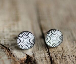 Fekete-fehér mandala geometrikus nemesacél fülbevalók - Övcsatbolt