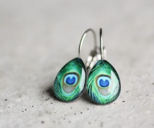 Zöld pávatoll csepp függő fülbevalók - Övcsatbolt